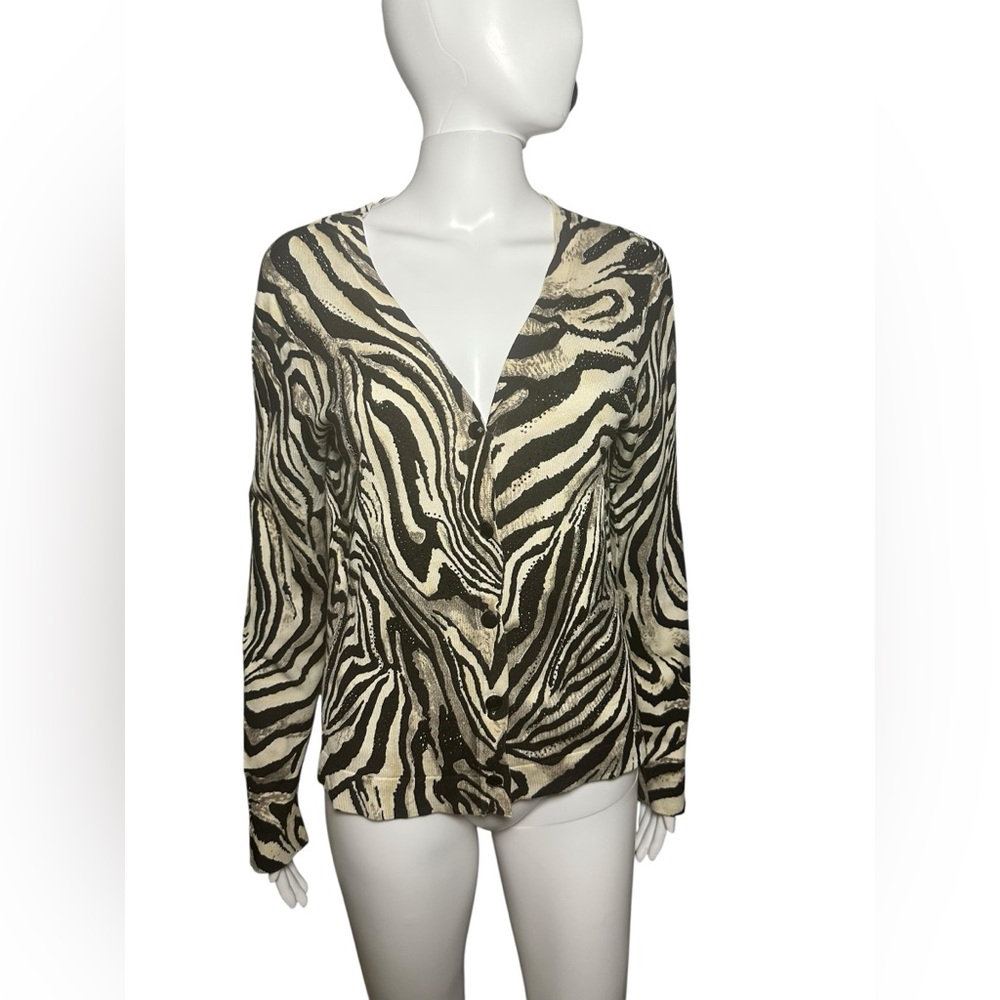 Chico's 1 Animal Print Silk Blend Cardigan Sweater Medium - Picture 1 of 7